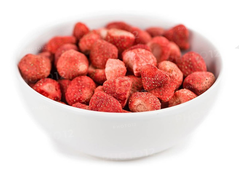 Fresh made Strawberries (dried) isolated on white background, close-up shot