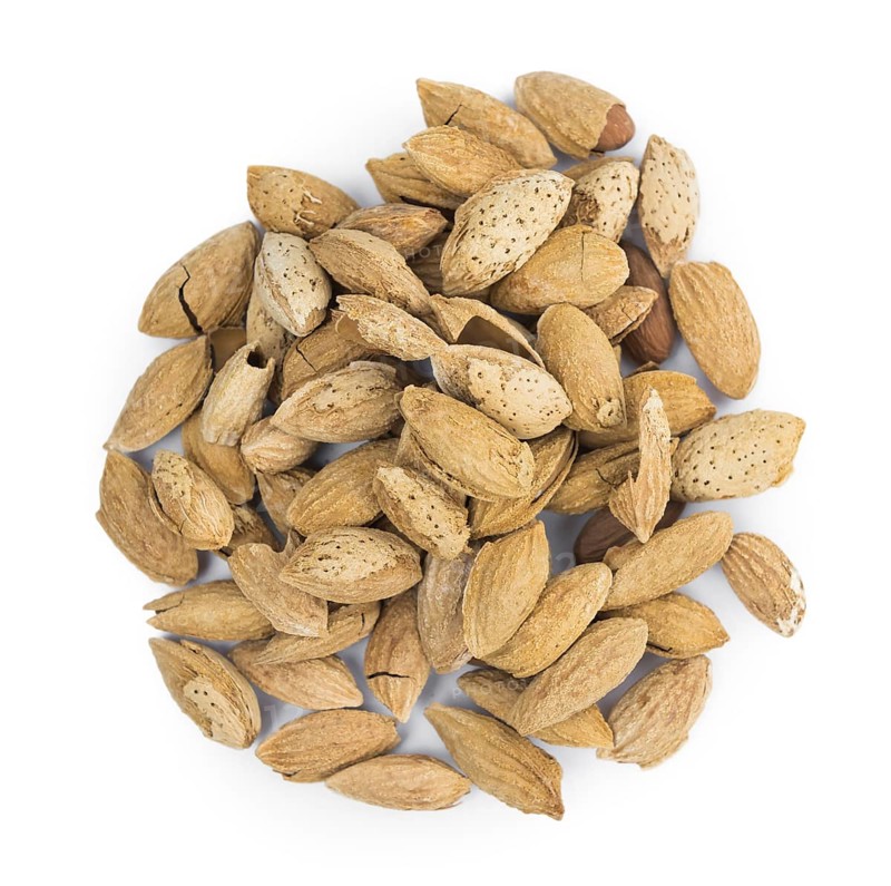 Roasted and salted Almonds (in the shell) isolated on white background