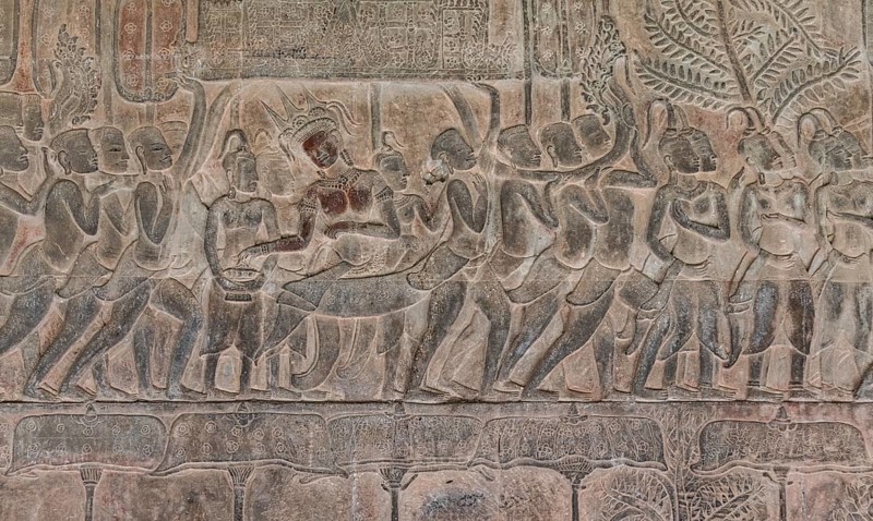 Detailed shots of the reliefs in the Angkor Wat temple, Cambodia, Asia