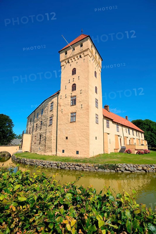Tosterup castle against blu sky in Tomelilla Municipality, Skane County, Sweden, Scandinavia, Europe