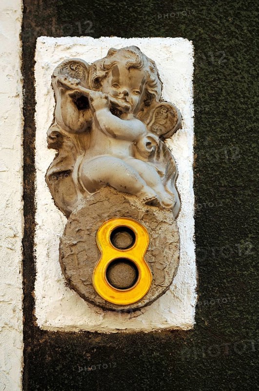 House number with angel relief, Heidelberg, Baden-Württemberg, Germany, Europe