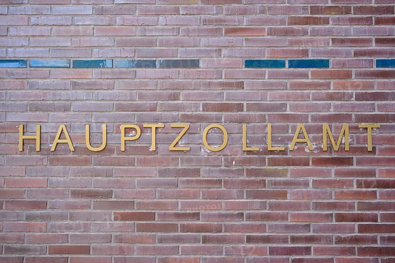 Main Customs Office lettering on a stone wall, Hanseatic City of Hamburg, Germany, Europe