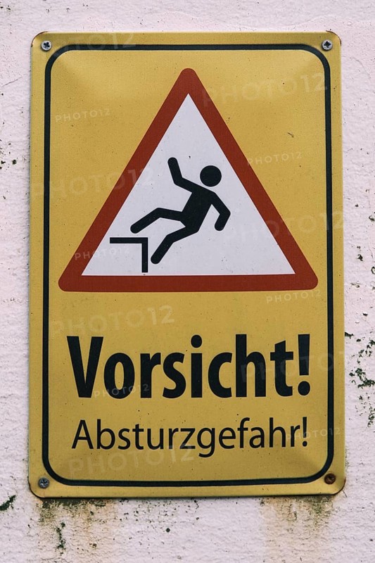 Sign Caution: Danger of falling, North Rhine-Westphalia, Germany, Europe