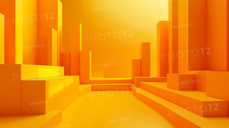 Warm abstract scene featuring glowing yellow and orange geometric shapes in a futuristic setting, AI generated