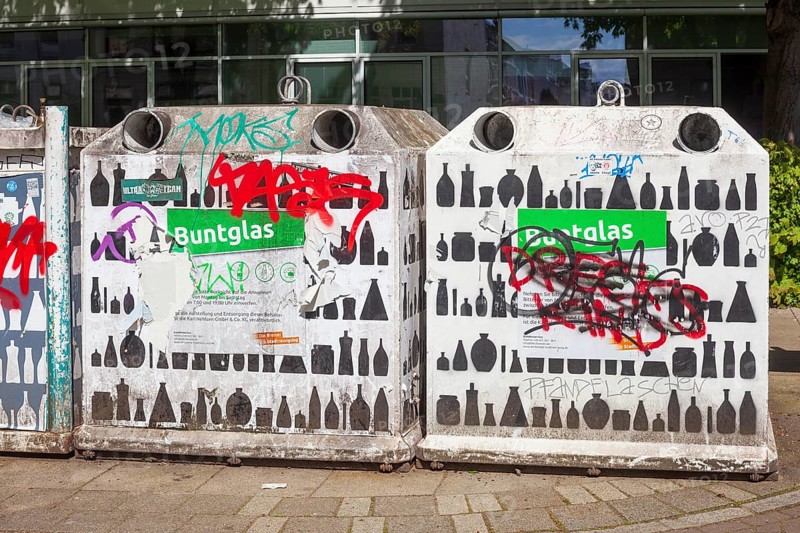 Waste containers for used glass, waste separation, Bremen, Germany, Europe
