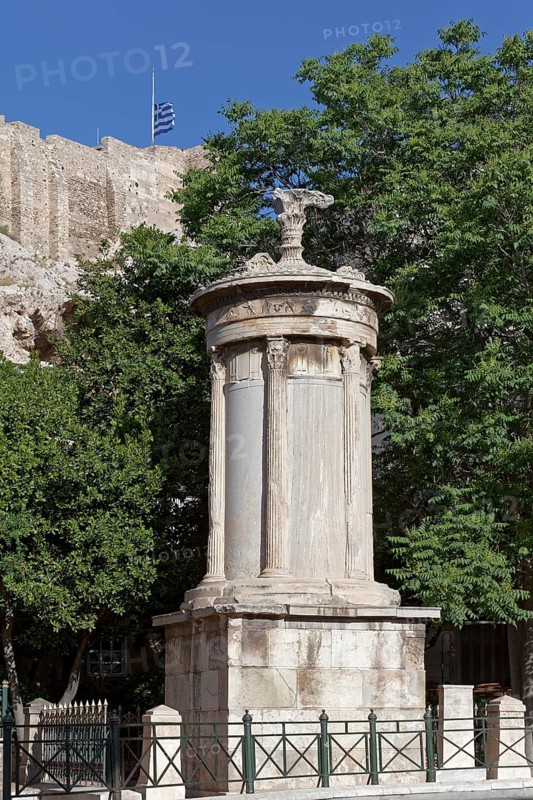 Lysicrates Monument, circular building from 334 BC, Plaka Old Town, Athens, Greece, Europe