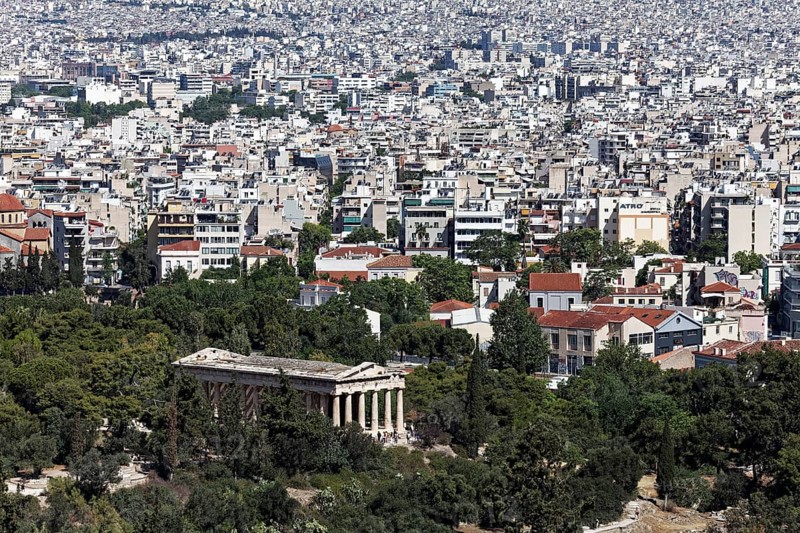 Temple of Hephaestus, god of blacksmithing, Theseion, view from the Areopagus, Athens, Greece, Europe