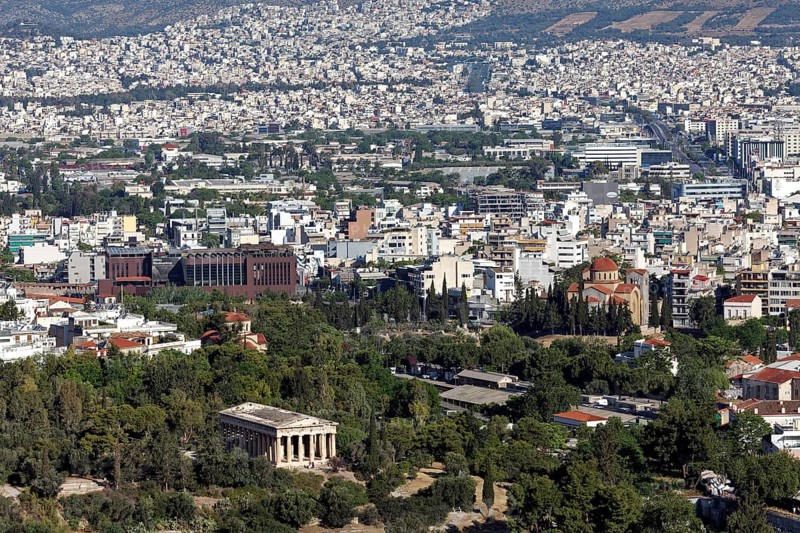 Temple of Hephaestus, god of blacksmithing, Theseion, view from the Areopagus, Athens, Greece, Europe