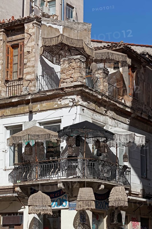 Picturesque handicraft shop for lampshades and parasols made of rope, Psirri neighbourhood, Athens, Greece, Europe