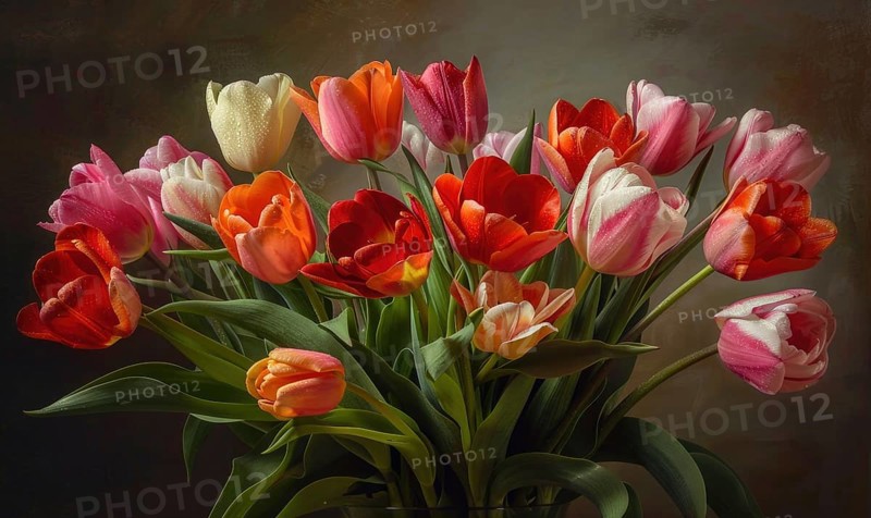 Pink tulips against the wall closeup portrait AI generated