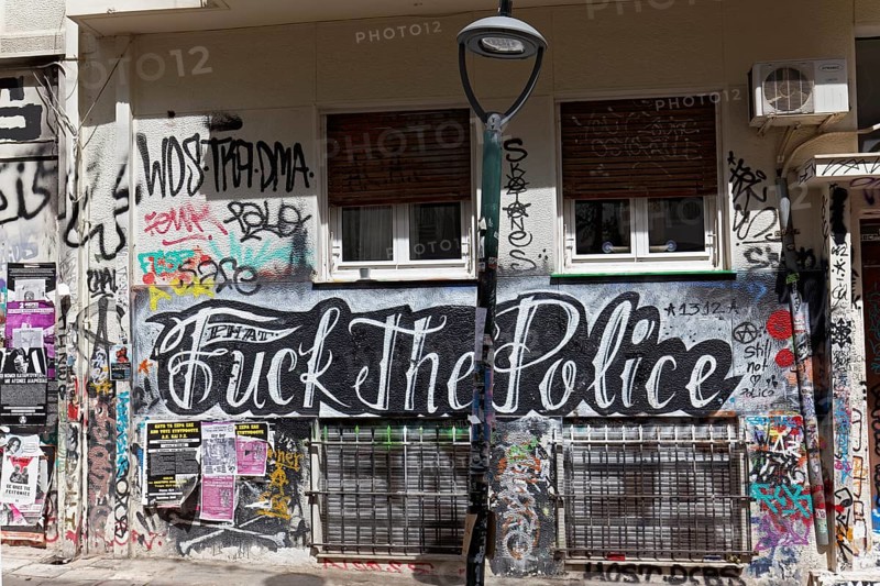 Fuck the Police, graffiti against police brutality in Exarchia, neighbourhood of the students and alternative scene, Athens, Greece, Europe