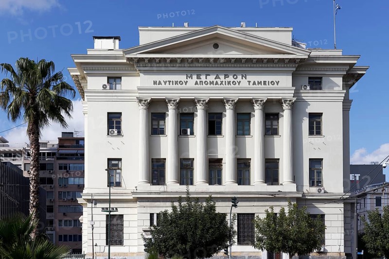 Neoclassical building of the Naval Veterans Fund, formerly Bank of Greece, Piraeus, Athens, Attica, Greece, Europe