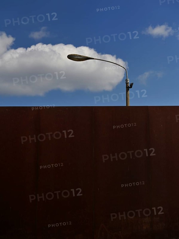 Detail of the Berlin Wall Memorial with steel wall and border strip lighting on Bernauer Strasse, Mitte district, Berlin, Germany, Europe