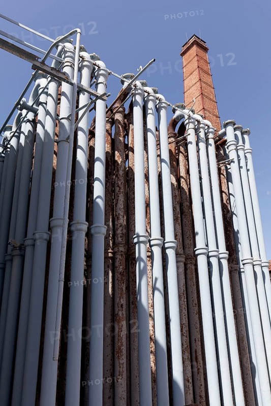 Pipe system for gas cooling, industrial monument Athens Gasworks from 1857, today the venue Technopolis City of Athens, Gazi district, Athens, Greece, Europe