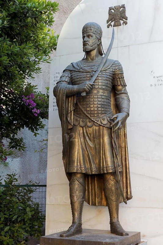 Statue of Konstantinos XI Palaiologos, Byzantine emperor in the 15th century, Mitropoleos Square, Athens, Greece, Europe