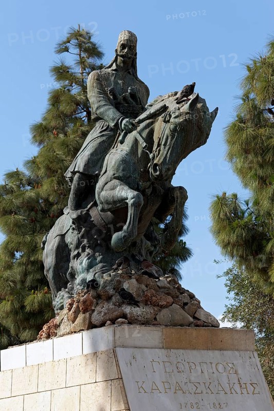 Equestrian statue of Giorgios Karaiskakis, General in the Greek War of Independence, Piraeus, Athens, Greece, Europe