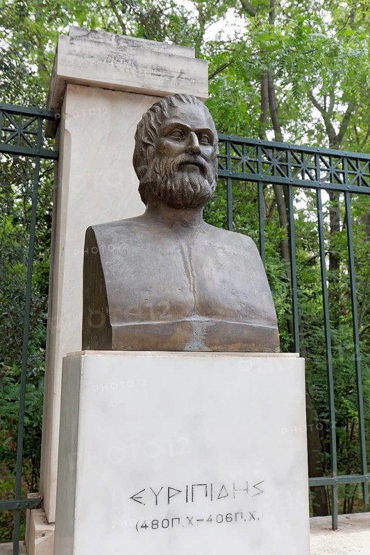 Portrait bust of Euripides, Greek tragedian poet, National Garden of Athens, Greece, Europe