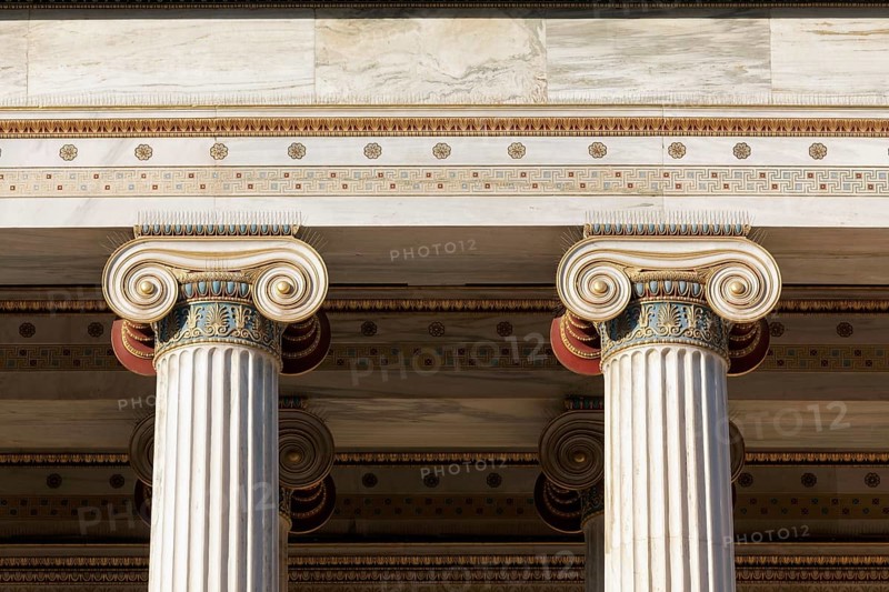 Ionic Columns of the Academy of Athens, neoclassical building from 1885, architect Theophil von Hansen, Athens, Greece, Europe