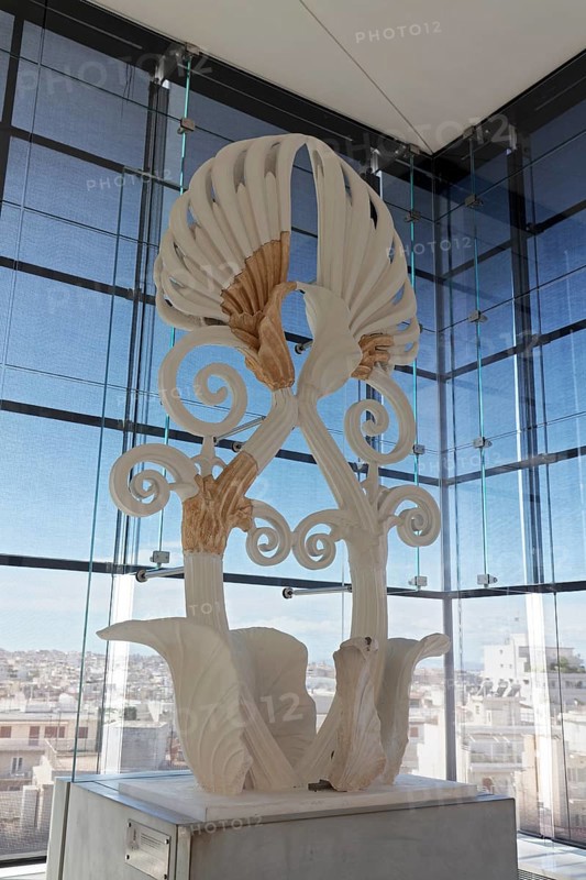 Floral pediment from the Parthenon, reconstruction, Acropolis Museum, architect Bernard Tschumi, Athens, Greece, Europe