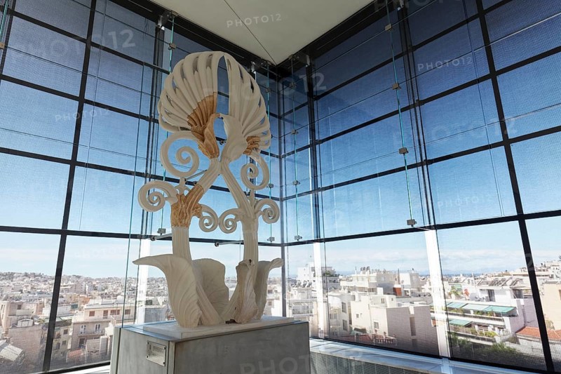 Floral pediment from the Parthenon, reconstruction, Acropolis Museum, architect Bernard Tschumi, Athens, Greece, Europe