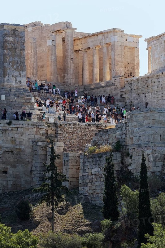 Propylaea, tourists climbing the Grand Staircase, Acropolis, Athens, Greece, Europe