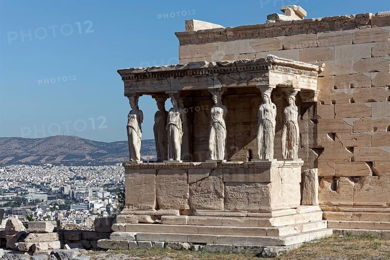 Erechteion, Koren Hall with caryatids, temple in Ionic architectural style, Acropolis, Athens, Greece, Europe