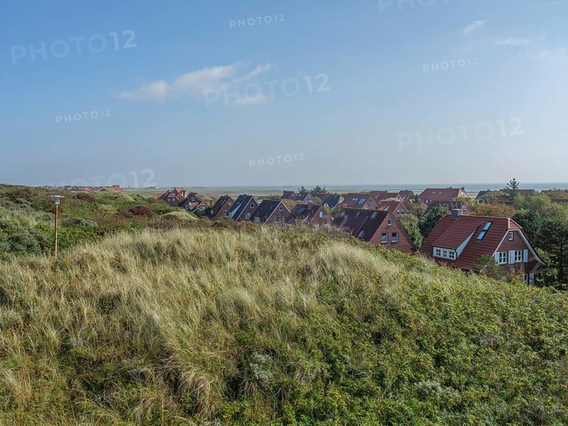 Village on the edge of the dunes with a view of the coast and the sea, juist, east frisia, Germany, Europe
