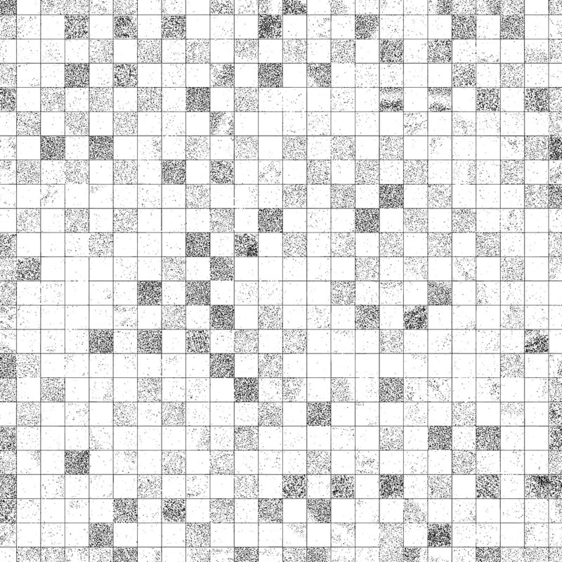 Black and white grid pattern made up of small squares creating a mosaic-like texture