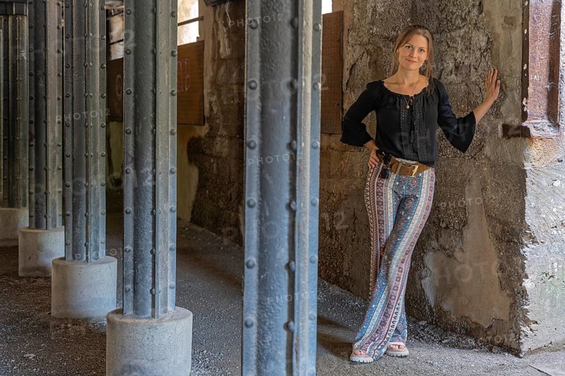 Model in the tunnel Landschaftspark Duisburg Germany