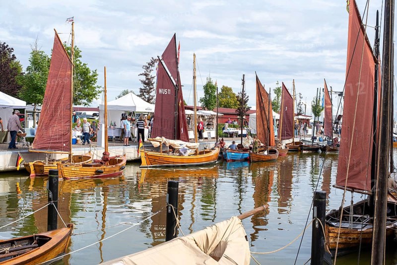 Historic fishing boats, net boats, formerly used as work boats for laying nets and fish traps, Wustrow, Mecklenburg-Vorpommern, Germany, Europe