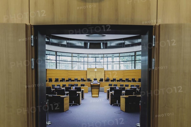 Courtroom at the International Tribunal for the Law of the Sea, photographed in Hamburg, 26 July 2024. /