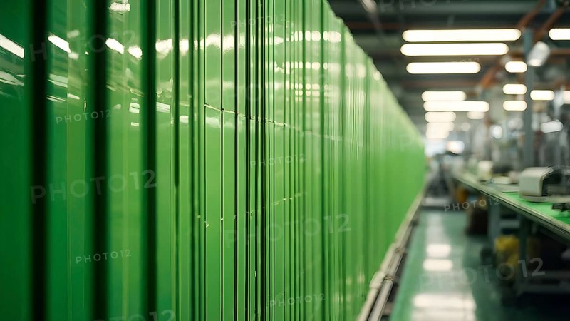 Close up view in green factory symbolizing green washing concept, AI generated