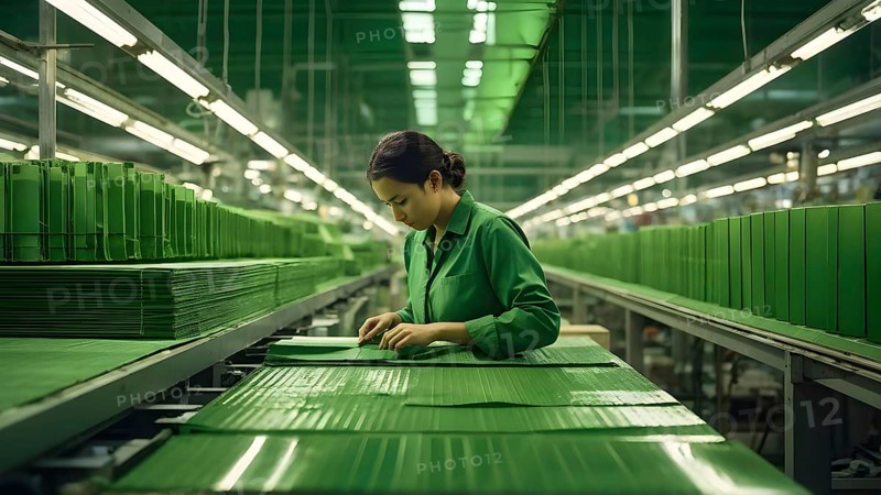 Close up view in green factory symbolizing green washing concept, AI generated