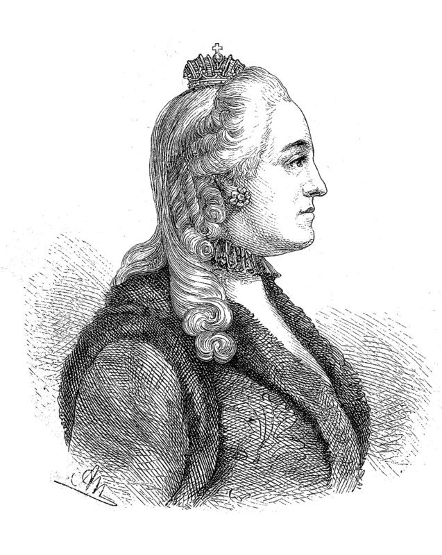 Catherine II, called Catherine the Great, 2 May 1729, 17 November 1796, was Empress of Russia from 9 July 1762, Historical, digital reproduction of an original from the 19th century