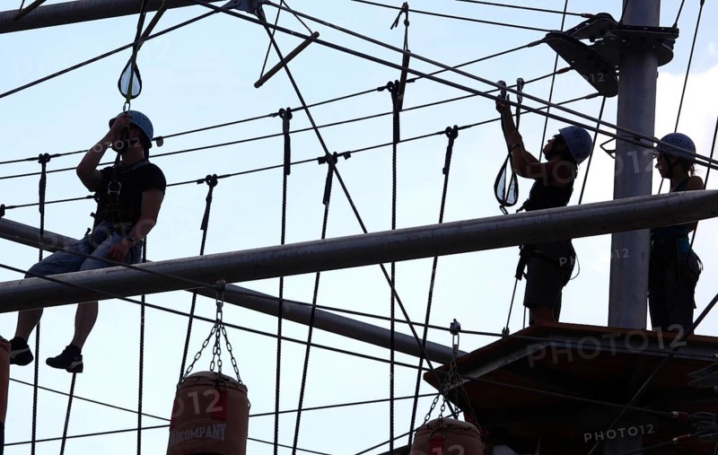 Berlin, 31.07.2010, Climbers in the high ropes course Mount Mitte, Berlin, Germany, Europe