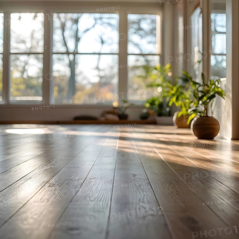 Empty bright and airy yoga studio with hardwood floors and minimalist decor, AI generated