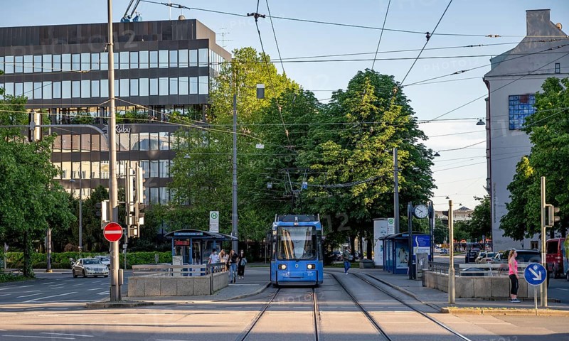 Tram, tram 21 to Westfriedhof at the stop Stiglmaierplatz, Munich, Upper Bavaria, Bavaria, Germany, Europe