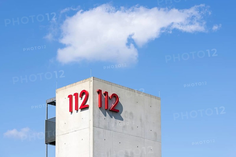 Symbolic image, emergency number 112 on a building, facade, emergency call, emergency, police, fire brigade, emergency doctor, Germany, Europe