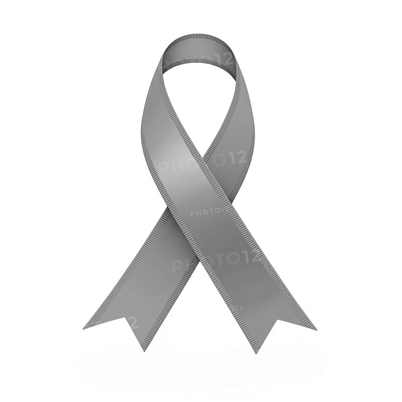 Gray ribbon over a transparent background. Symbol of brain cancer and diabetes awareness. AI generated