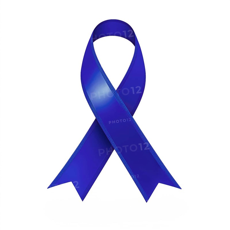 Dark blue ribbon over a transparent background. Symbol of colon cancer and child abuse prevention. AI generated