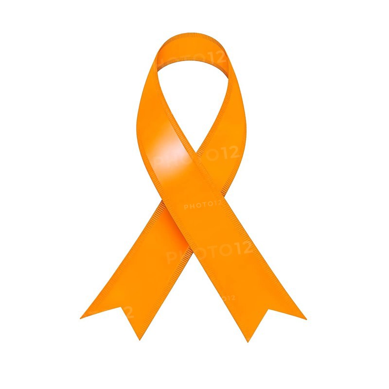 Orange ribbon over a transparent background. Symbol of leukemia, kidney cancer, and racial tolerance awareness. AI generated