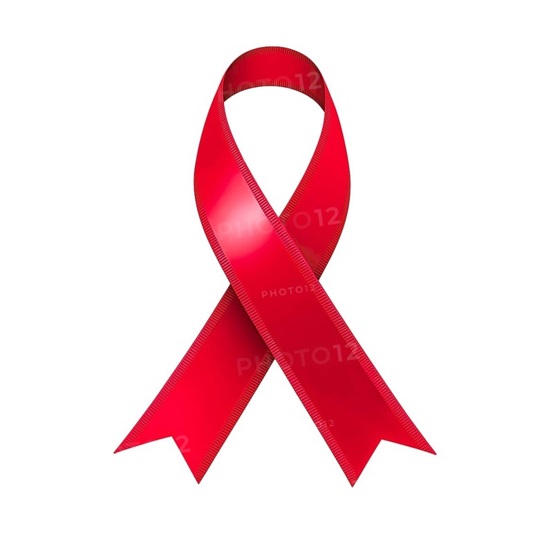Red ribbon over a transparent background. Symbol of HIV/AIDS and drug prevention awareness. AI generated