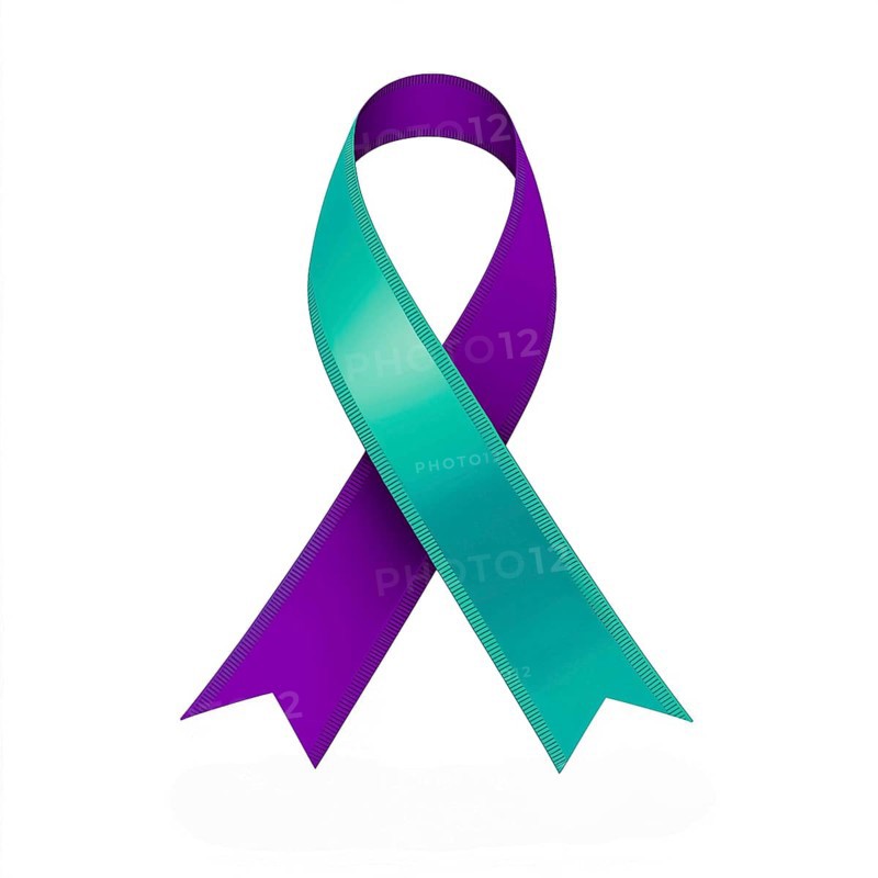 Teal and purple ribbon over a transparent background. Symbol of sexual assault awareness and suicide prevention. AI generated