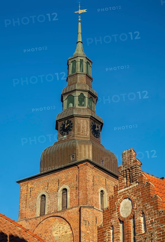 St. Mary's Church from the 13th century and gable of the Latin School from the 17th century in Ystad, Skane County, Sweden, Scandinavia, Europe