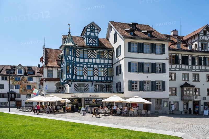 Old town ensemble, historic old town houses, Gallusstrasse, monastery quarter, old town of Sankt Gallen, Canton of St. Gallen, Switzerland, Europe