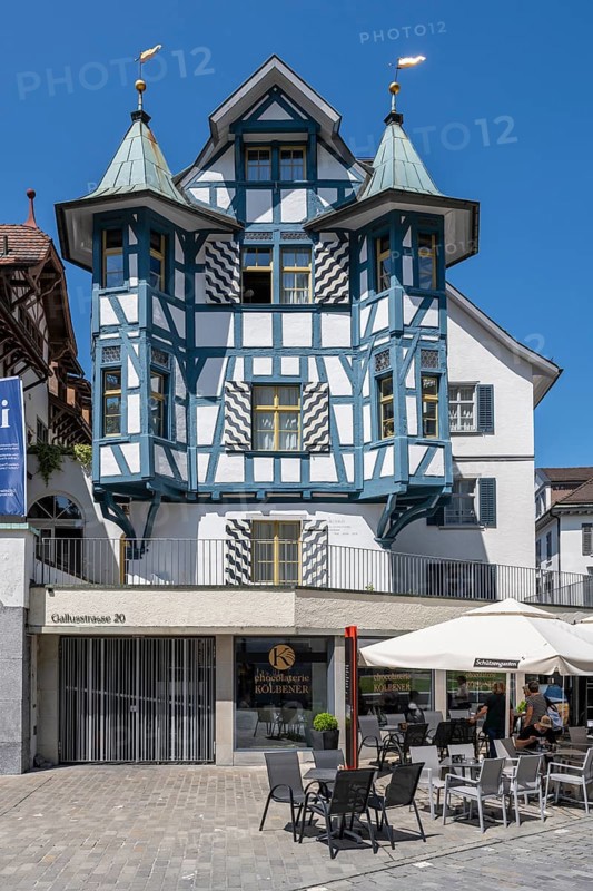 Historic half-timbered house in Gallusstrasse, monastery quarter, old town of Sankt Gallen, Canton of St. Gallen, Switzerland, Europe