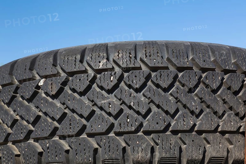Close-up of threads on black rubber truck tire, Quebec, Canada, North America