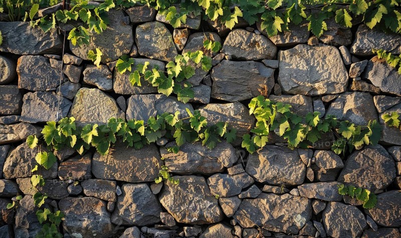 Vineyard with a stone wall and grapevines AI generated