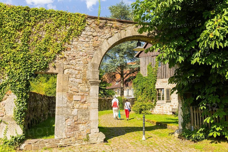 The Lippoldsberg Monastery with the Church of St George and Mary is a former Benedictine monastery that was the origin of the village of Lippoldsberg on the Weser in northern Hesse. Klosterhof, Lippoldsberg, Lippoldsberg, Hesse, Germany, Europe