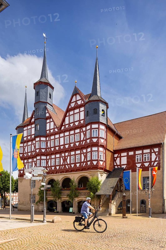 Duderstadt is a town and independent municipality in the district of Göttingen in south-east Lower Saxony. The predominantly medieval townscape is characterised by around 600 town houses of various styles - mainly half-timbered houses. The historic Duderstadt town hall (one of the oldest in Germany) ., Duderstadt, Duderstadt, Lower Saxony, Germany, Europe